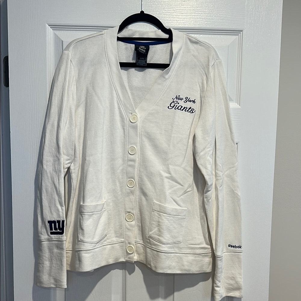 Women’s NFL Team Apparel Reebok New York Giants White Sweatshirt Cardigan, SizeL
